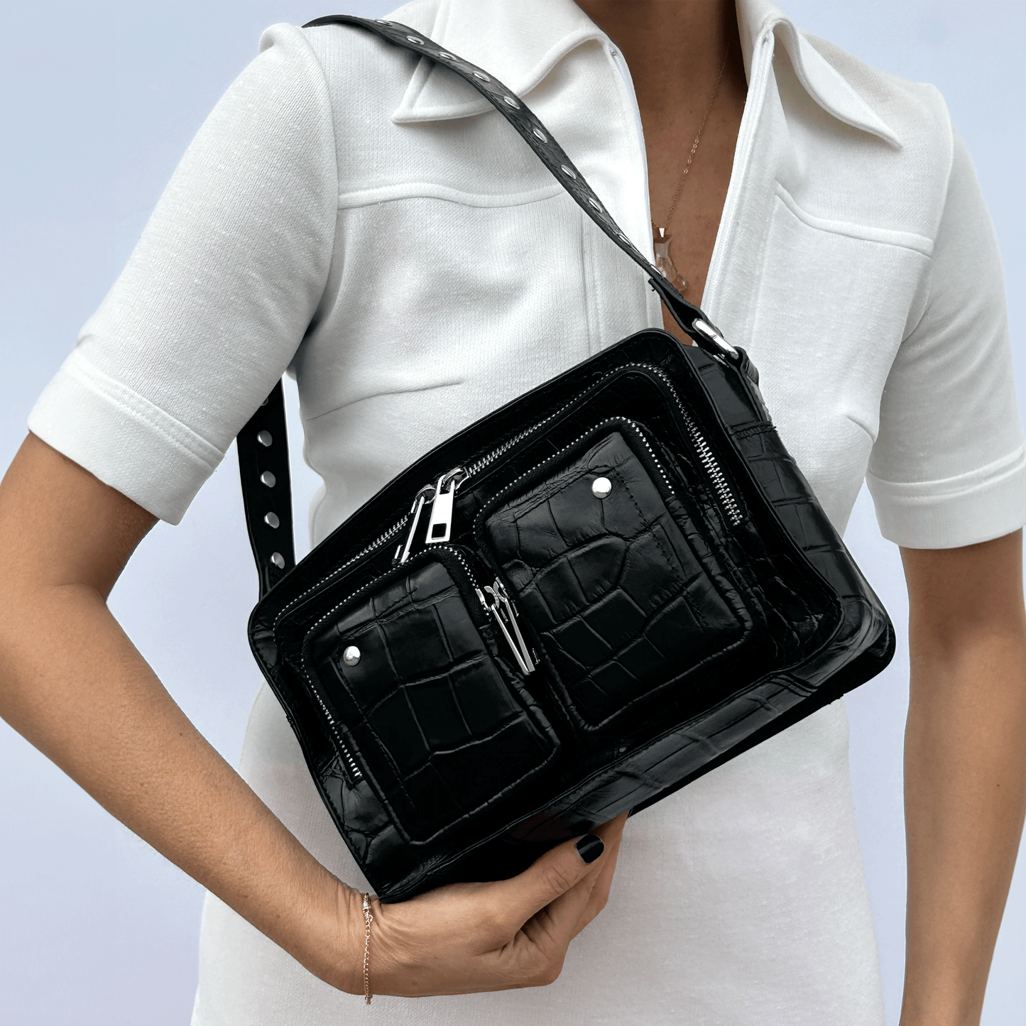 Núnoo Ellie croco deluxe black Shoulder bags Black