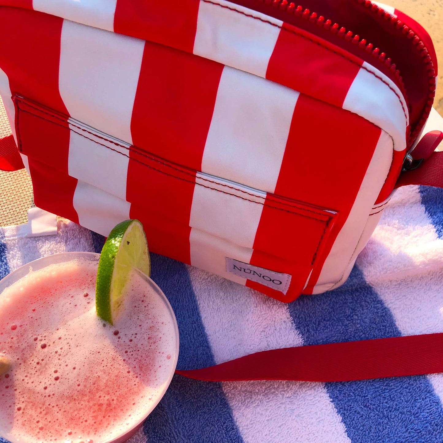 Núnoo Paloma recycled nylon Striped Medium Red/White
