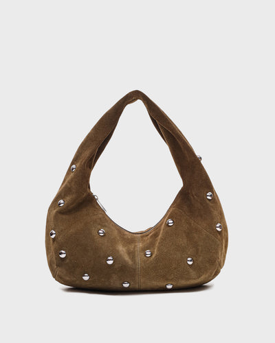 Small Alma Rivet Suede Dusty Olive