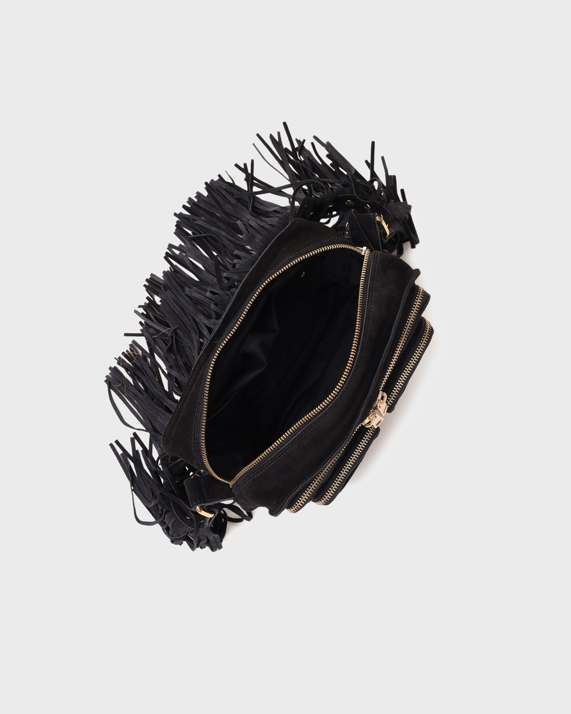 Núnoo Ellie Fringe Suede Black w. Gold Medium Black