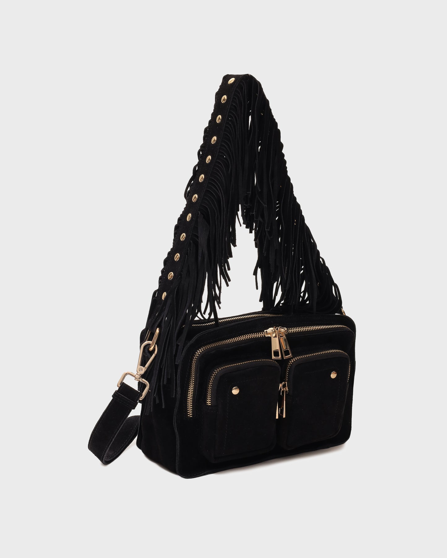 Núnoo Ellie Fringe Suede Black w. Gold Medium Black