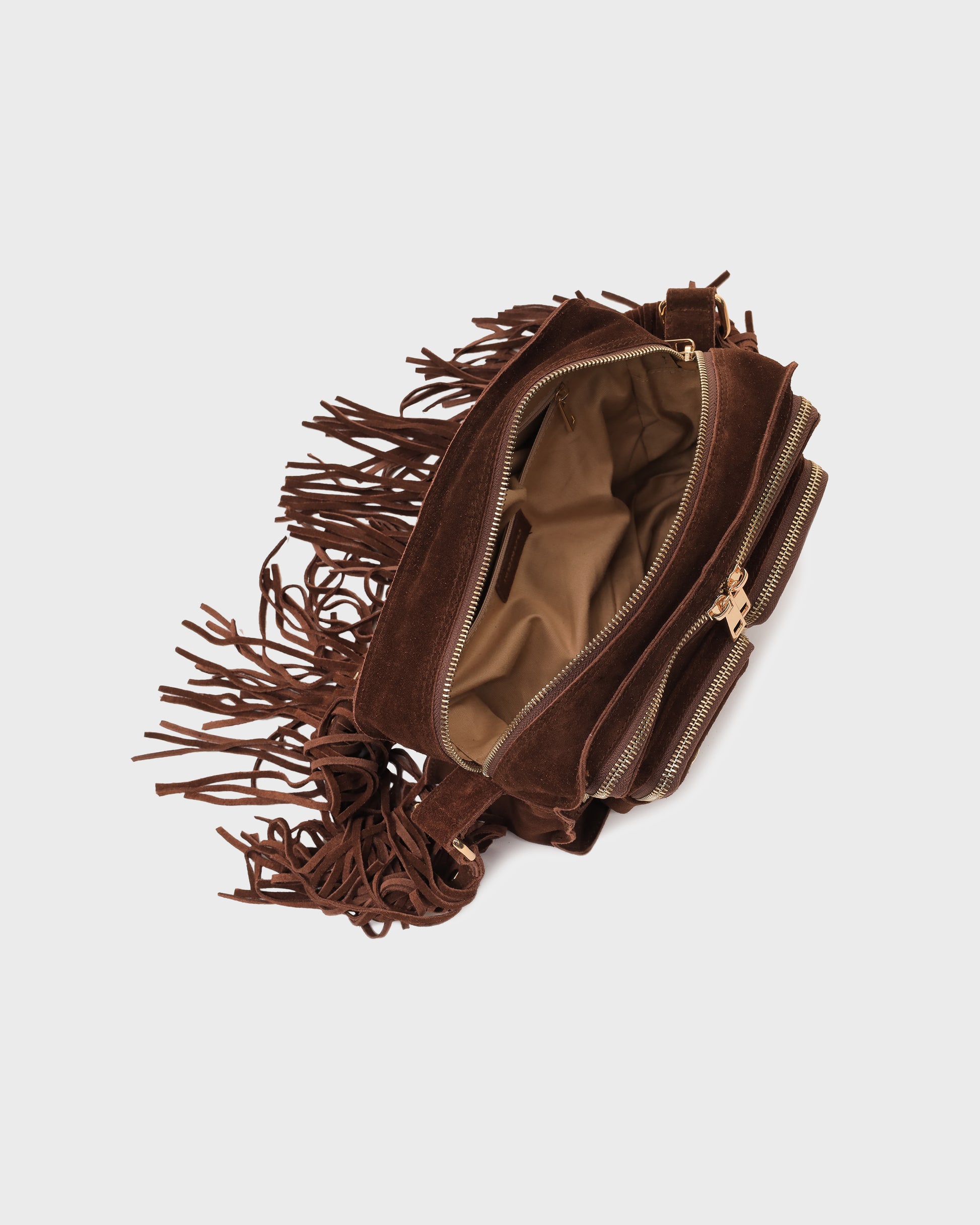 Núnoo Ellie Fringe Suede Dark Brown w. Gold Medium Dark brown