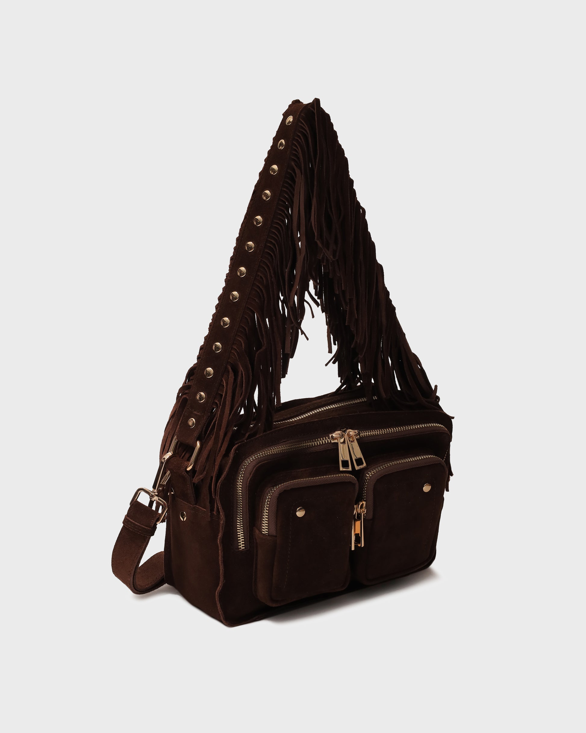 Núnoo Ellie Fringe Suede Dark Brown w. Gold Medium Dark brown