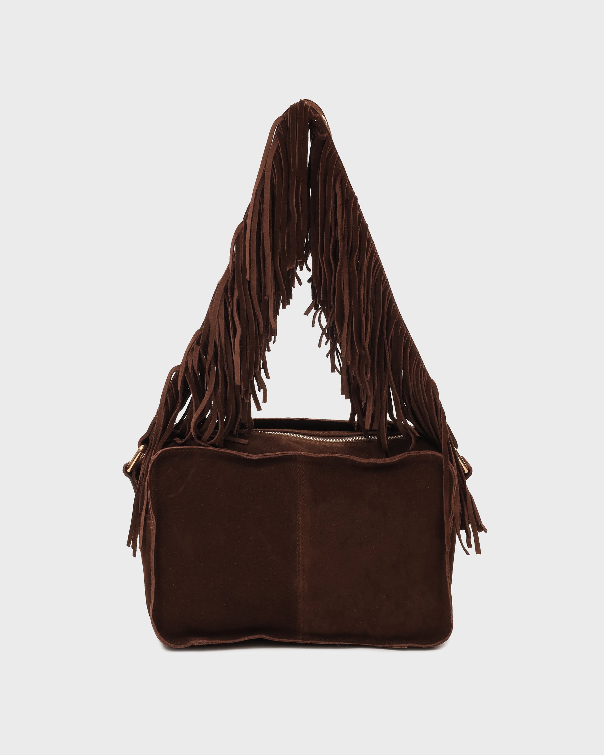 Núnoo Ellie Fringe Suede Dark Brown w. Gold Medium Dark brown