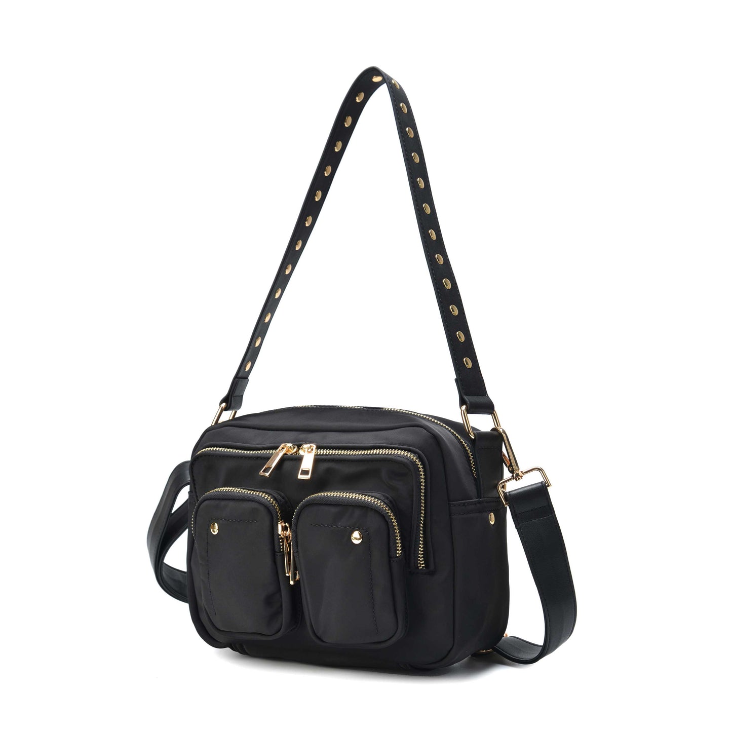 Núnoo Ellie Recycled Nylon Black w. Gold Shoulder bags Black