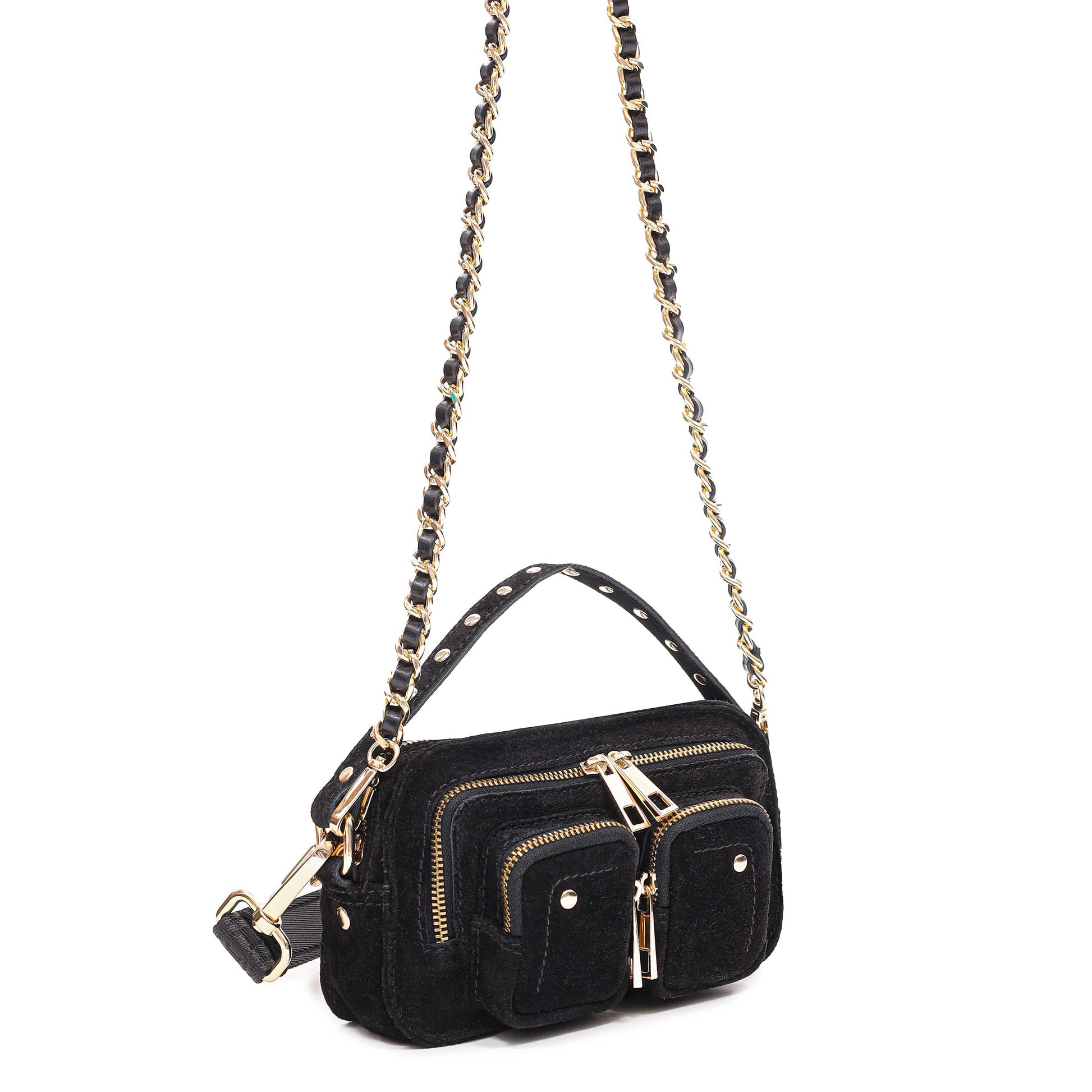 Núnoo Helena Chain Suede Black w. Gold Small bag Black