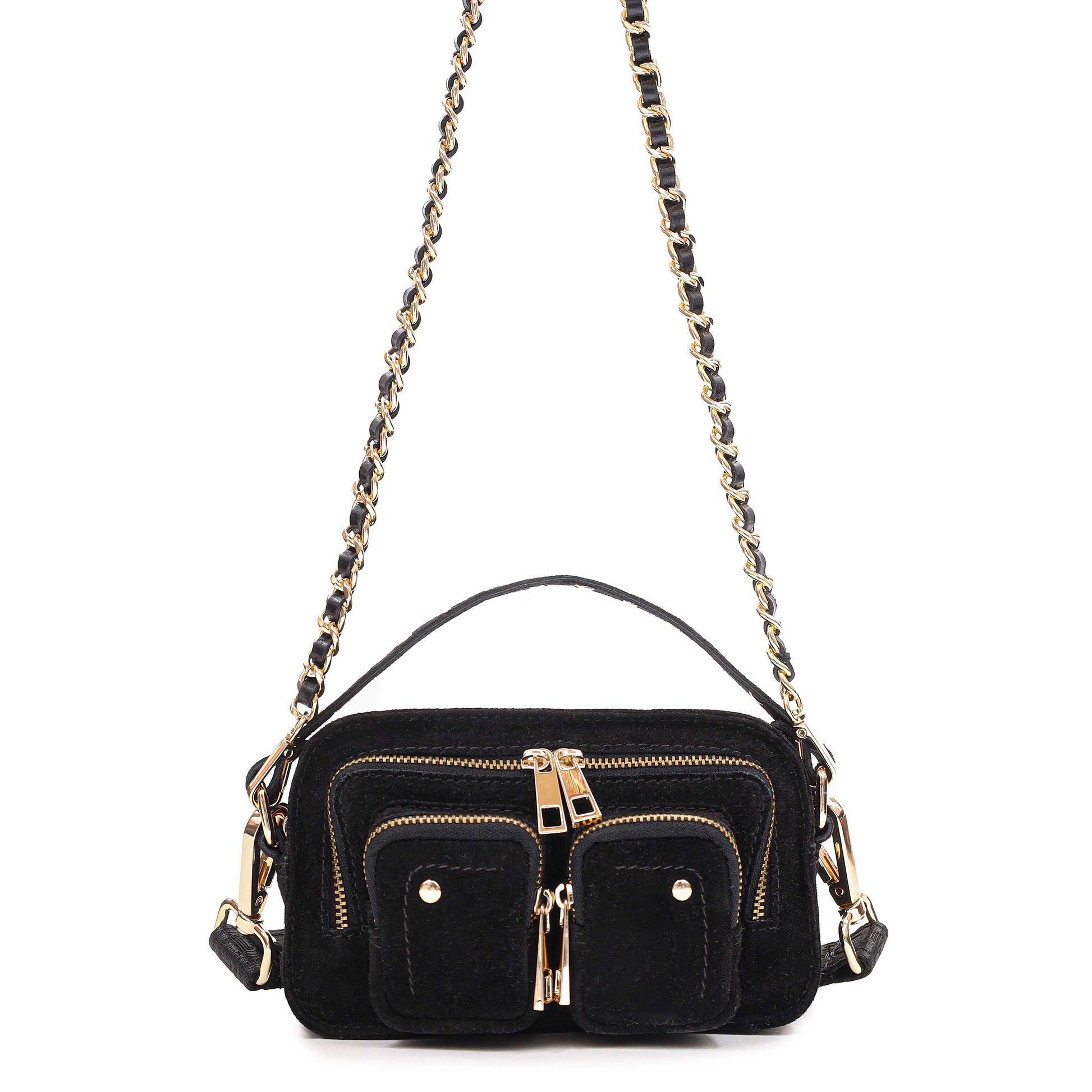 Núnoo Helena Chain Suede Black w. Gold Small bag Black