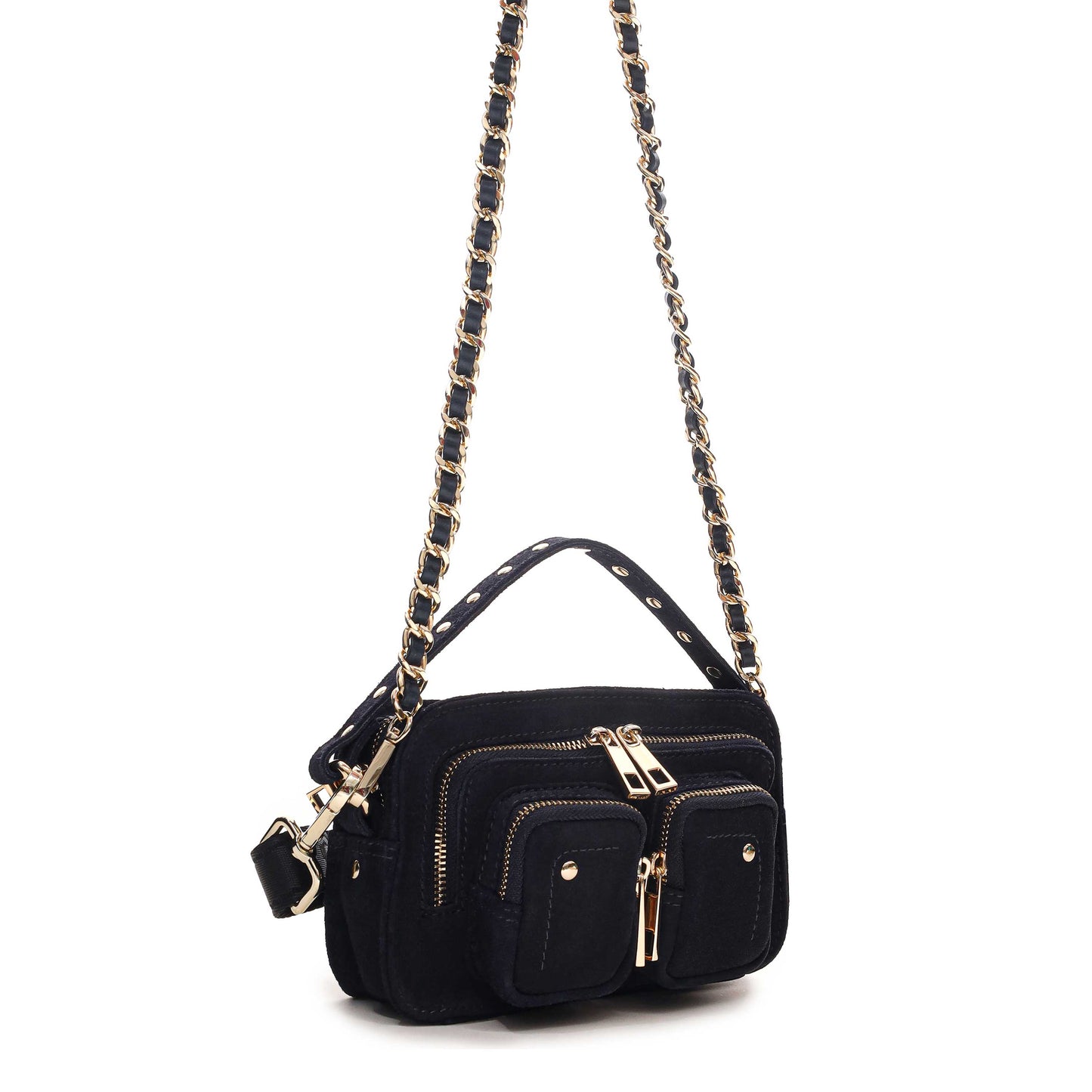 Núnoo Helena Chain Suede Navy w. Gold Small bag Navy