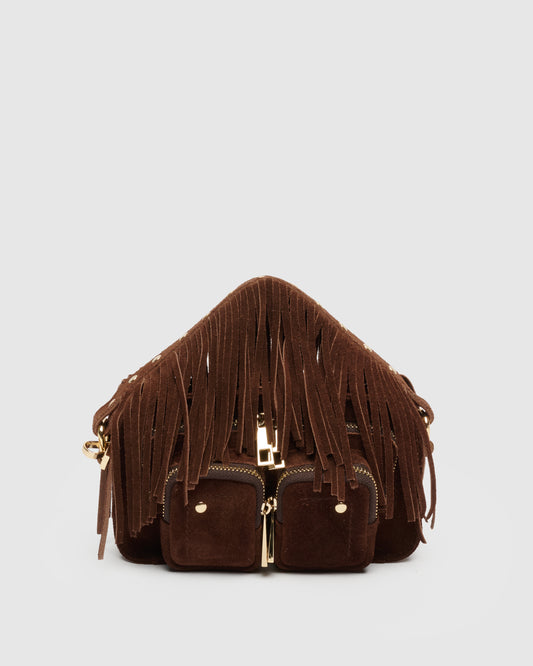 Núnoo Helena Fringe Suede Dark Brown w. Gold Small bag Dark brown