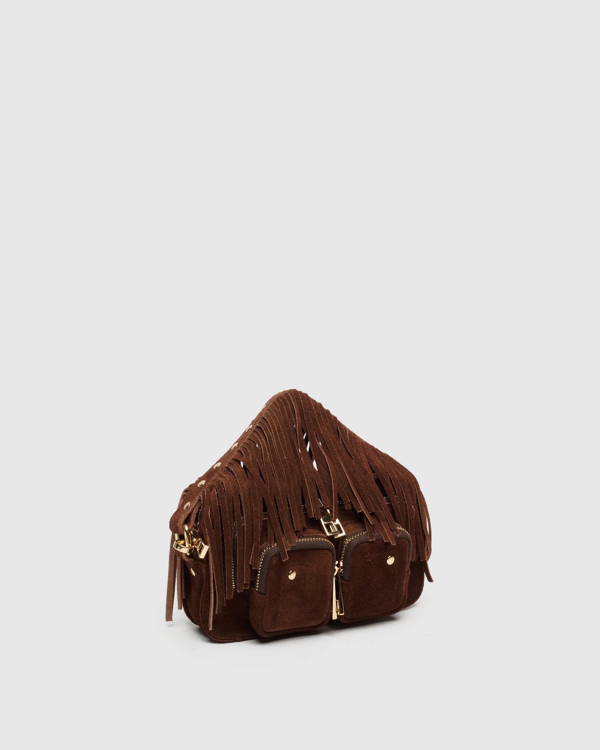 Núnoo Helena Fringe Suede Dark Brown w. Gold Small bag Dark brown