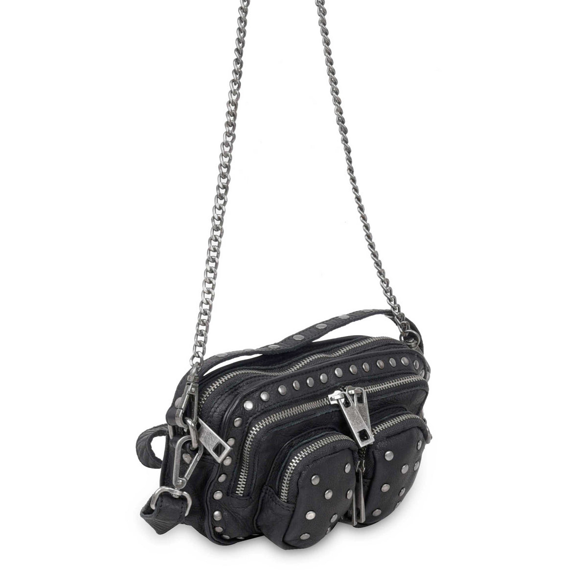 Núnoo Helena Rivet Washed Black w. Antique Silver Small bag Black