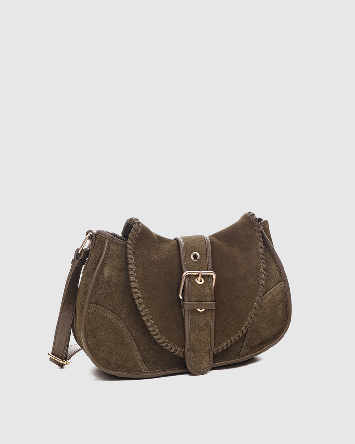 Núnoo Maria Stitch Suede Dark Olive w. Gold Medium Dark Olive