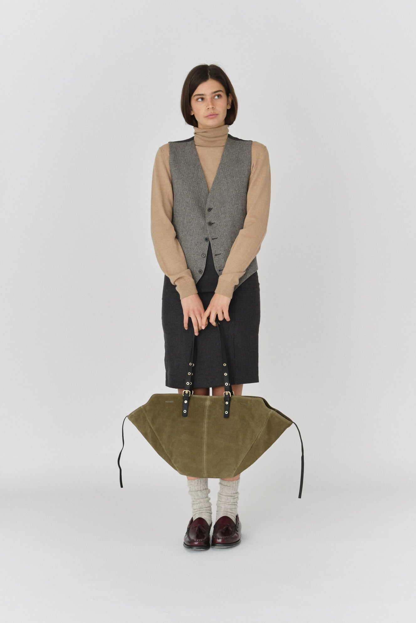 Núnoo Nora Suede Dark Olive w. Gold Maxi Dark Olive
