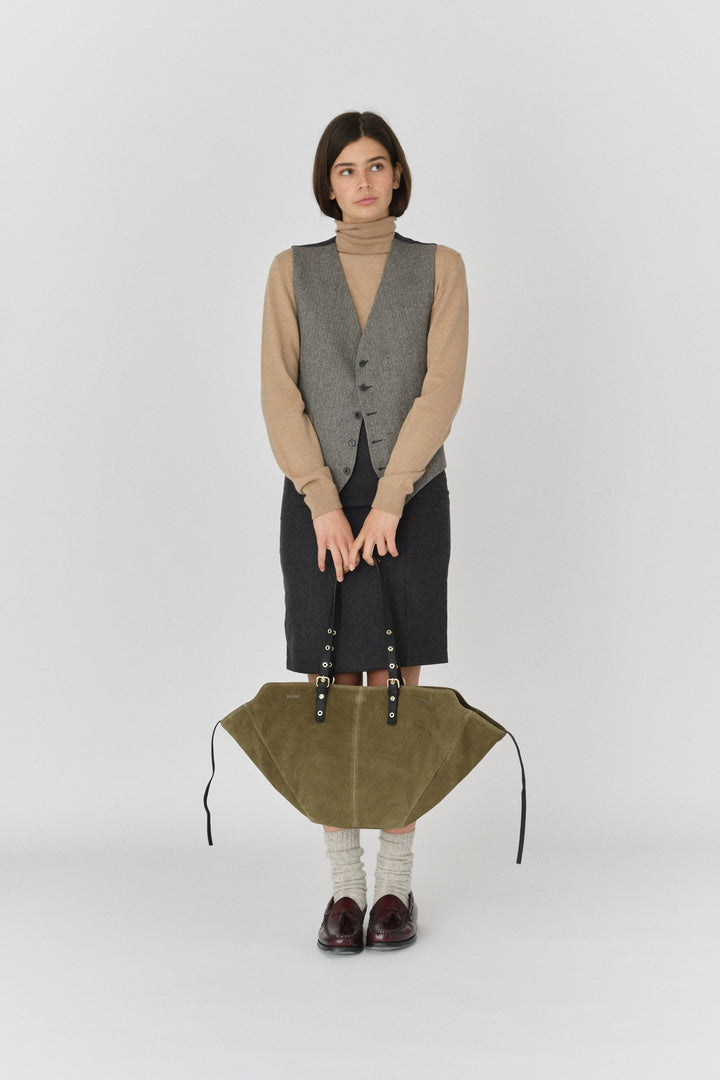 Núnoo Nora Suede Dark Olive w. Gold Maxi Dark Olive