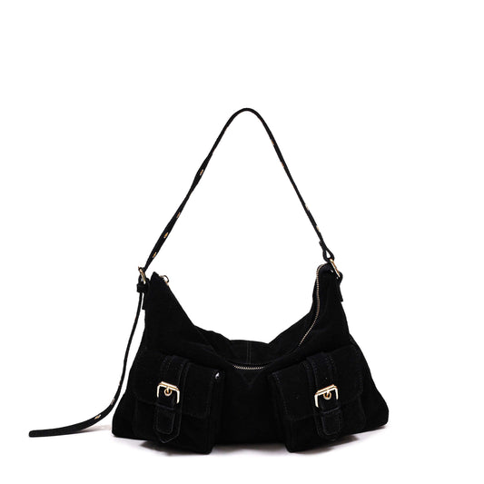 Núnoo Rachel Suede Black w. Gold Shoulder bags Black