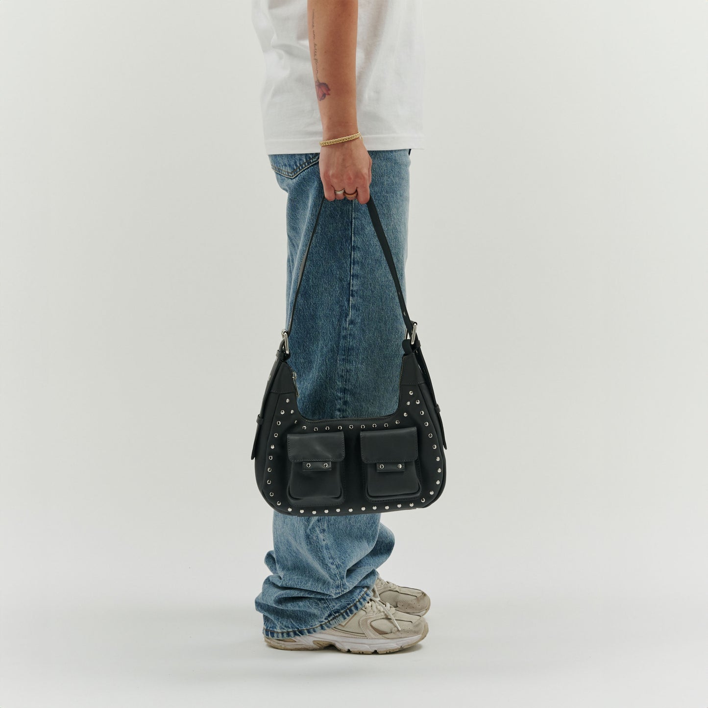 Núnoo Sally Small Rivet Pure Dark Grey w. Silver Shoulder bags Dark grey