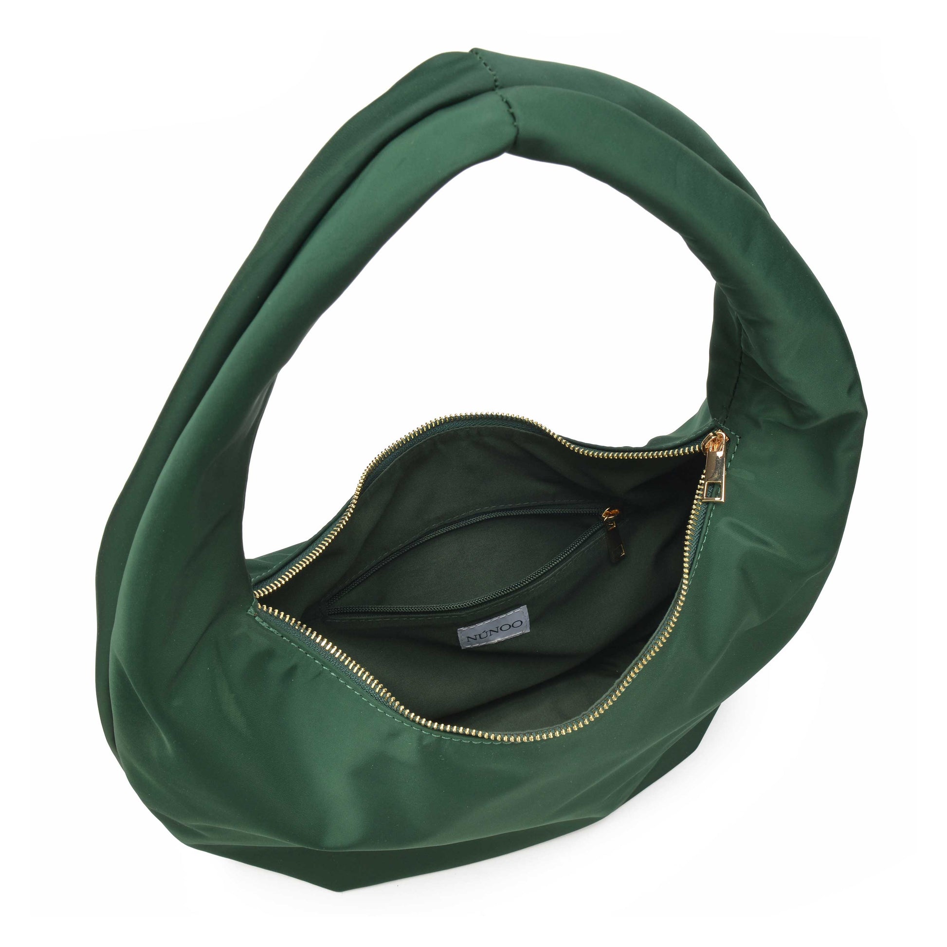 Núnoo Small Gabi Recycled Nylon Dark Green w. Gold Shoulder bags