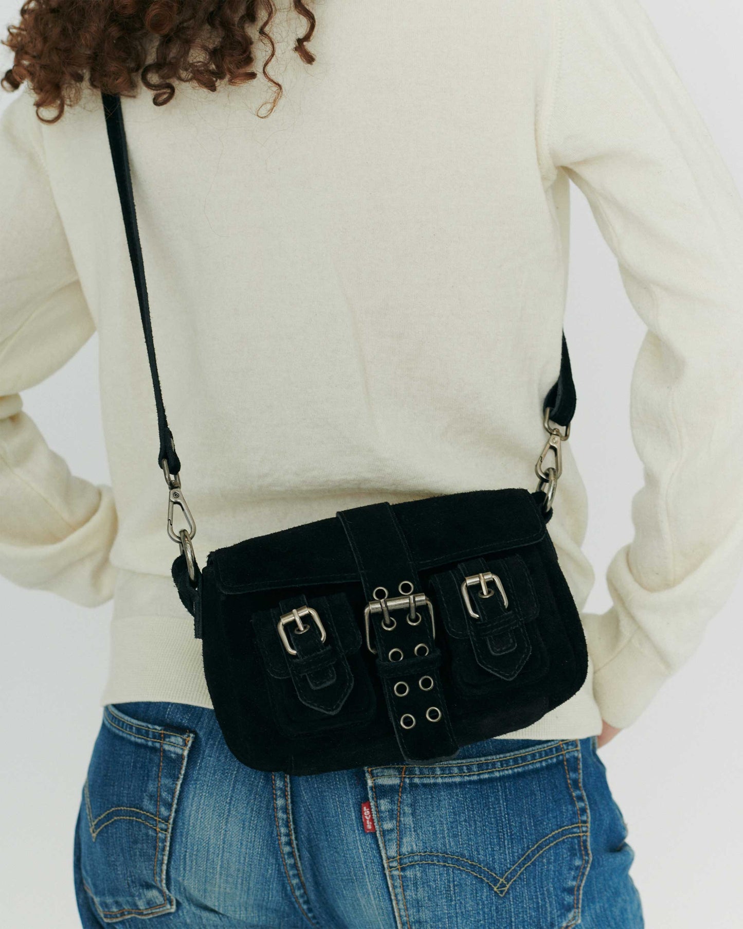 Núnoo Small Honey Buckle Suede Black w. Antique silver Small bag Black